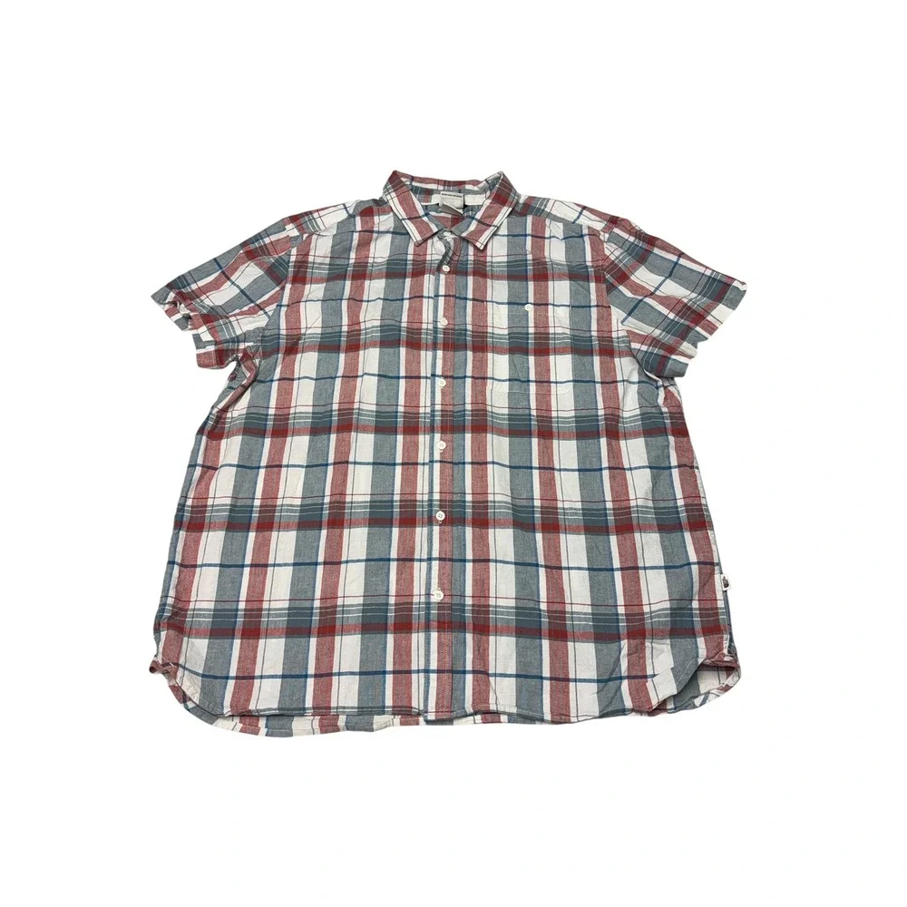 The North Face Mens XXL Red Blue White Plaid Hemp‎ Blend SS Button Down NF0A5J9Z